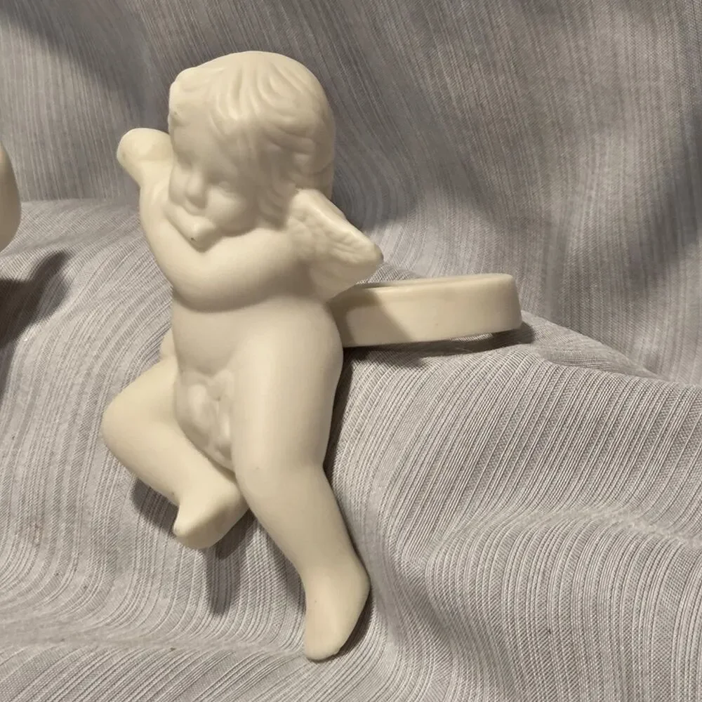 3" Partylite Cherub Candle Taper Huggers White Bisque Set of 2 - Picture 10 of 13